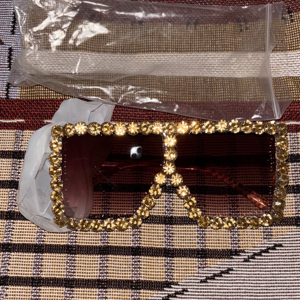 Gold Crystal-Trim Oversized Women's Sunglasses